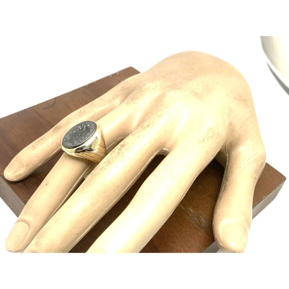 Hematite Cocktail Signet Ring 10k Gold Estate Jewelry Vintage Unisex Size 9 - Picture 14 of 14